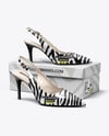 Pair of Glossy Slingbacks on Shoe Box Mockup