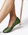 Pair of Leather Ballet Flats on Woman's Legs Mockup