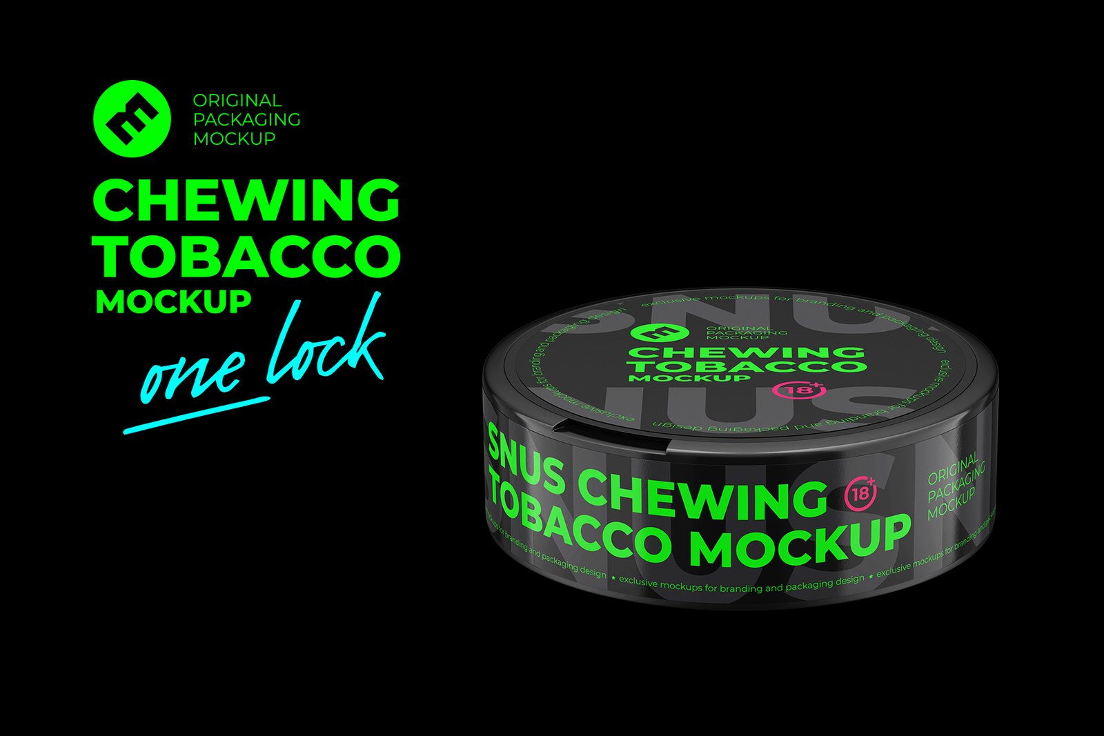 Snus Chewing Tobacco Can Mockup. High angle shot. With One Lock