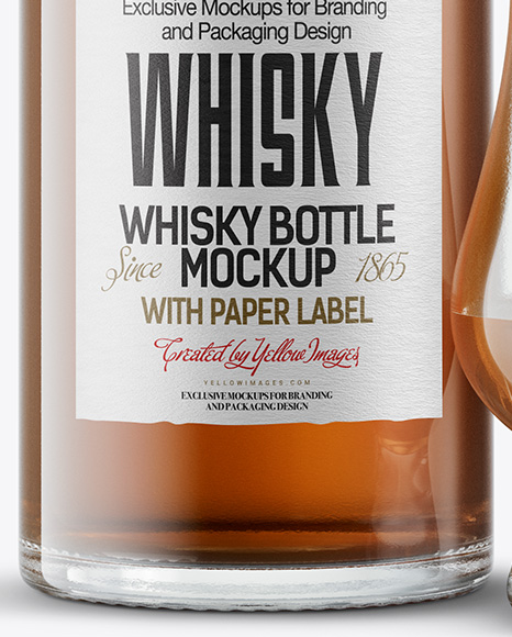 Whiskey Bottle With Glass Mockup