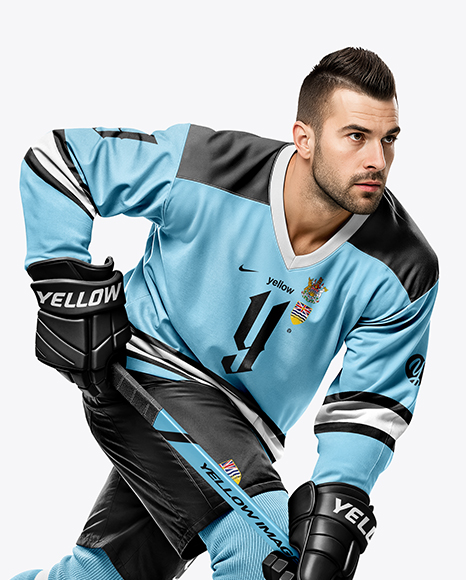 Man Wearing Full Ice Hockey Kit Mockup