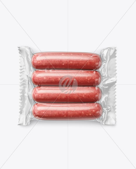 Glossy Plastic Flow-Pack with Sausages Mockup