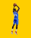 Basketball Player Wearing Jersey and Shorts Throwing Basketball Mockup