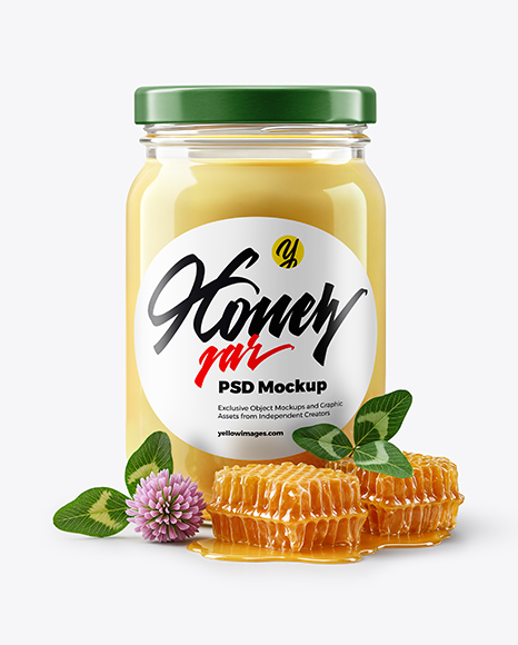 Clear Glass Jar with Raw Clover Honey Mockup - Honey+Jar+Mockup+Creative+Photoshop+Templates+Creative+Market