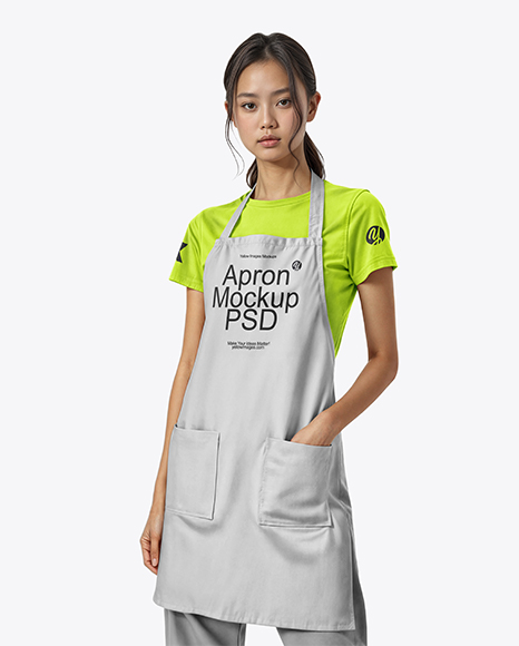 Asian Woman Wearing Apron and T-Shirt Mockup - Female+T+Shirt+Mockup+Psd+Tshirt+Mockup+Shirt+Mockup+Cool+T+Shirts