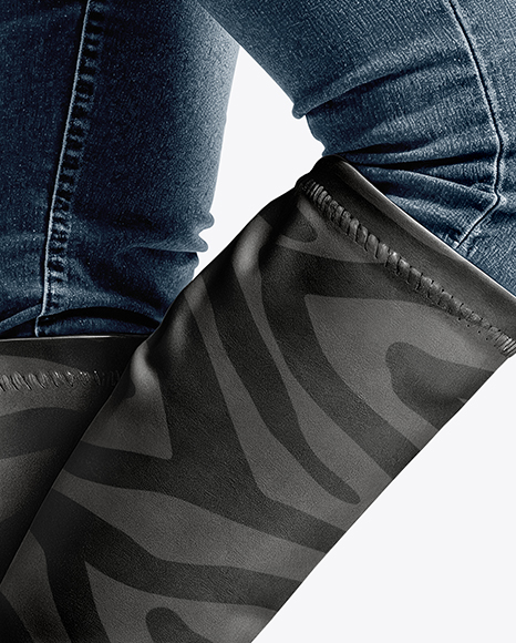 Pair of High-Knee Boots on Women's Legs with Jeans Mockup