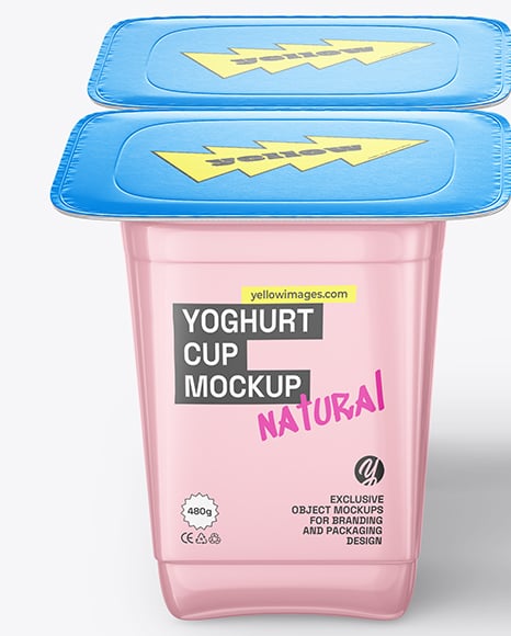 Glossy Plastic Yoghurt Cups Mockup