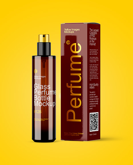 Amber Glass Perfume Bottle with Box Mockup
