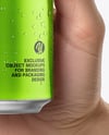 330ml Aluminium Can with Drops in the Hand Mockup