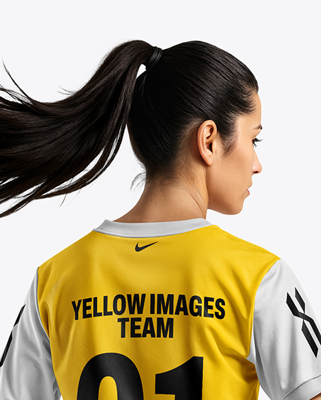 Female Soccer Player Wearing Jersey and Shorts Mockup