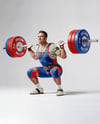 Man Wearing Weightlifting Suit with Barbell Mockup