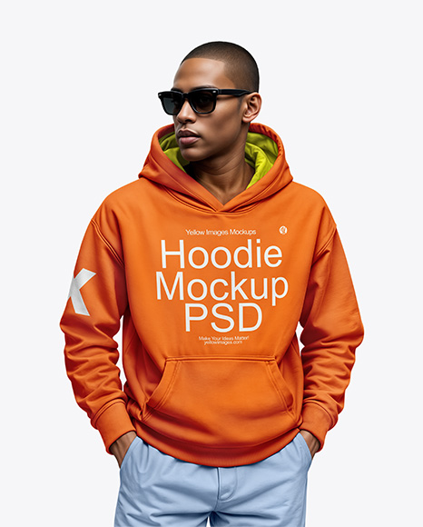 Black Man Wearing a Hoodie and Sunglasses Mockup - Mockup moletom