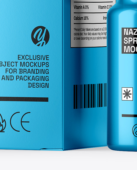 Metallized Nasal Spray Bottle & Paper Box Mockup
