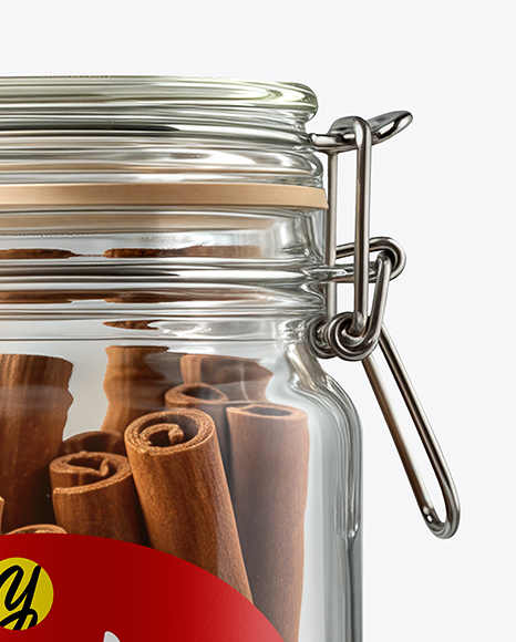 Clear Glass Jar with Clamp Lid and Cinnamon Sticks Mockup