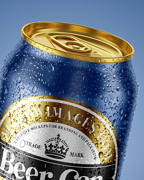 330ml Aluminium Can With Water Drops Mockup