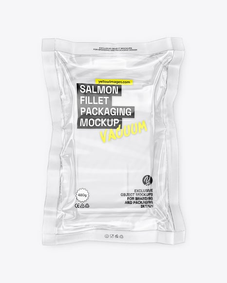 Clear Plastic Flow-Pack with Salmon Fish Fillet Mockup