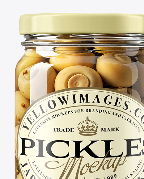 Glass Jar with Champignons Mockup