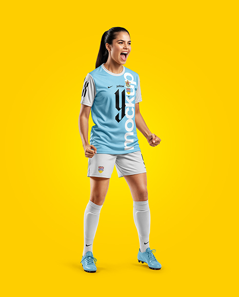 Woman Wearing Soccer Jersey and Shorts Mockup