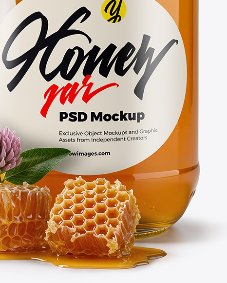 Clear Glass Jar with Clover Honey Mockup