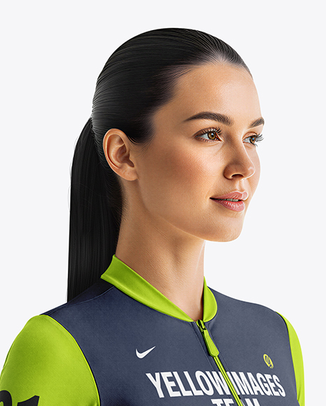 Woman Wearing Cycling Jersey and Bib Shorts Mockup