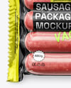 Glossy Plastic Flow-Pack with Sausages Mockup