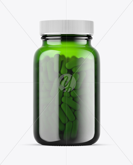 Green Glass Pills Jar Mockup