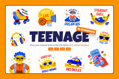 Animated Teenage Stickers Set - Design