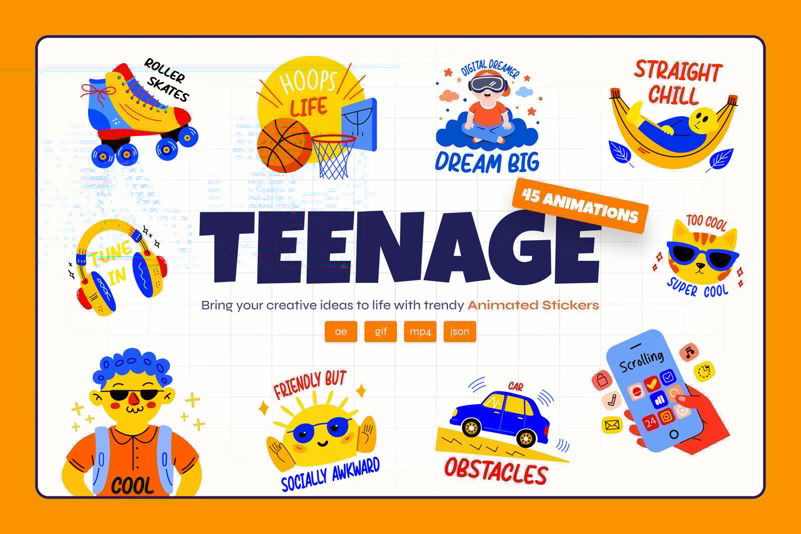 Animated Teenage Stickers Set