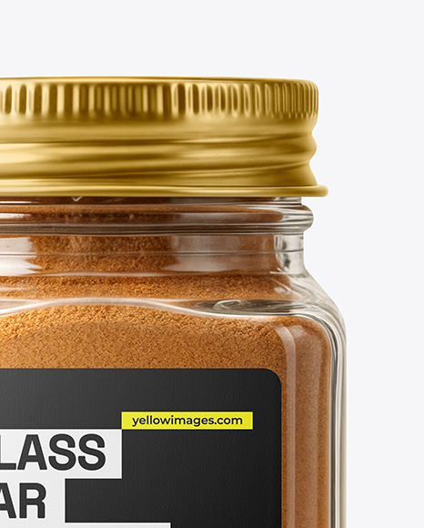 Square Glass Jar with Cinnamon Powder Mockup