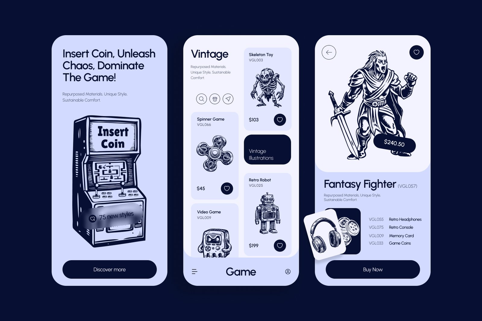 Vintage Game Illustration Set