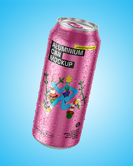 500ml Aluminium Can With Water Drops Mockup