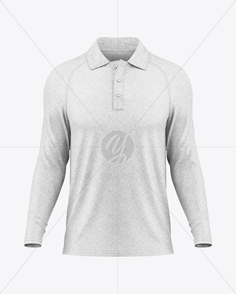 Men's Heather Raglan Long Sleeve Polo Shirt Mockup - Front View