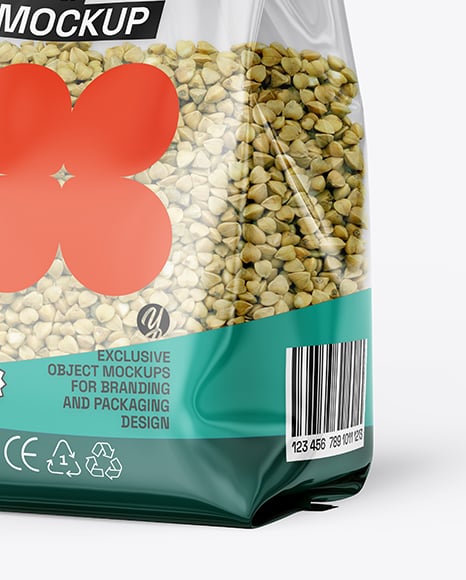Transparent Package with Green Buckwheat Mockup