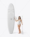 Woman Wearing Swimsuit with SUP Board Mockup
