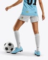 Female Soccer Player Wearing Jersey and Shorts Mockup