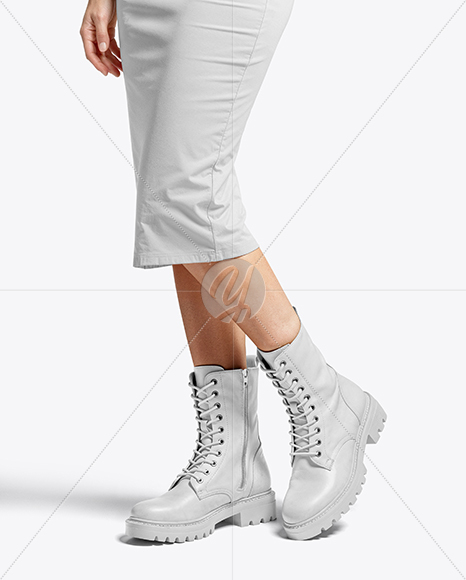 Combat Boots on Women's Legs with Dress Mockup