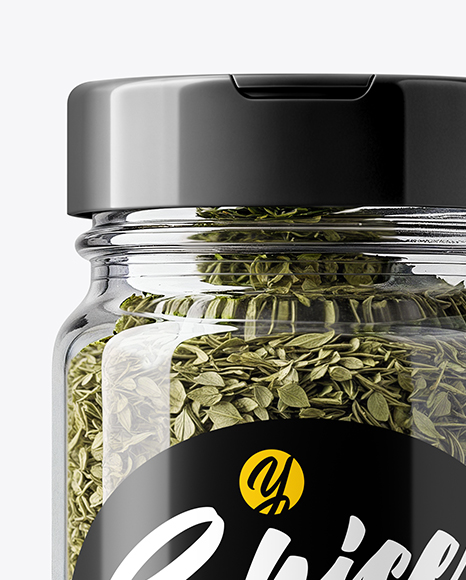 Glass Spice Jar with Dried Basil Mockup