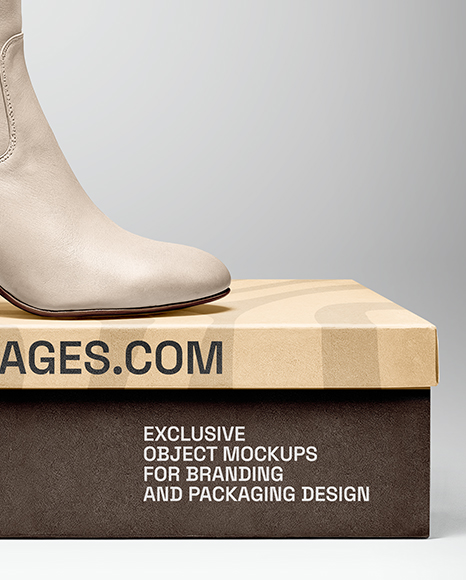 Women's High-Knee Boot on Shoe Box Mockup