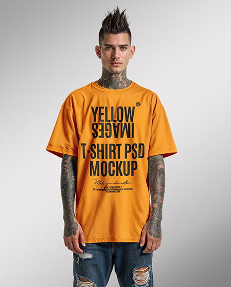 Man with Tattoo and Mohawk Hairstyle Wearing T-shirt Mockup