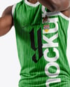 Black Man with Dreadlocks Wearing a Full Basketball Kit Mockup