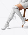 Pair of Over-The-Knee Boots on Women's Legs on Stool Mockup