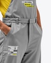 Builder Wearing Bib Overalls and T-Shirt Mockup