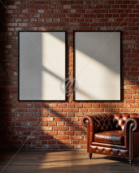 Two Framed Posters on a Brick Wall Mockup