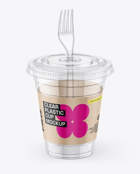Clear Plastic Dessert Cup with Fork Mockup
