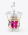 Clear Plastic Dessert Cup with Fork Mockup