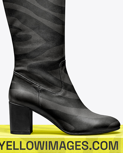 Women's High-Knee Boot on Shoe Box Mockup