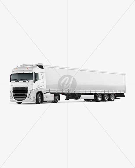 Semi Trailer Truck Mockup - Front Half Side View