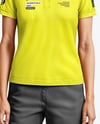 A Woman Wearing a Polo Shirt and Pants Mockup