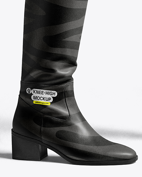 Pair of High-Knee Boots on Women's Legs with Dress Mockup