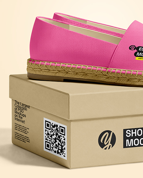 Pair of Women's Espadrilles with Shoe Box Mockup
